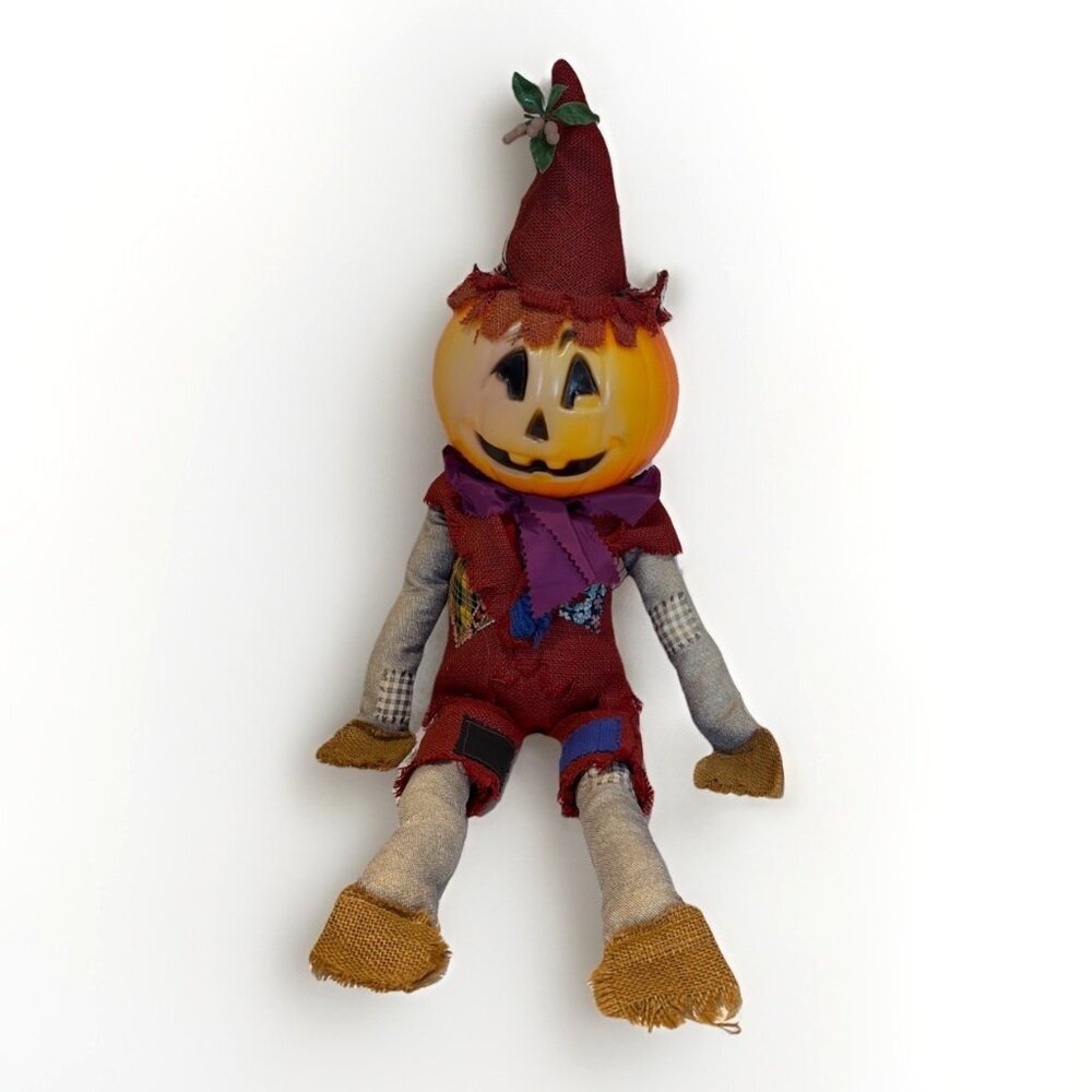 Vintage Halloween Blow Mold Pumpkin Head Scarecrow Fall Decor Shelf Sitter